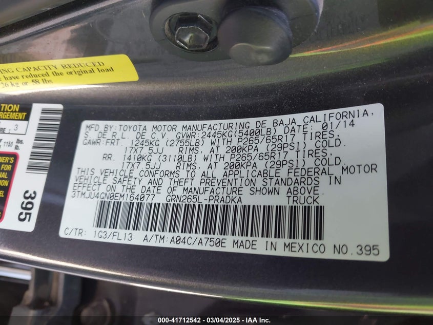 2014 TOYOTA TACOMA VIN: 3TMJU4GN0EM164077