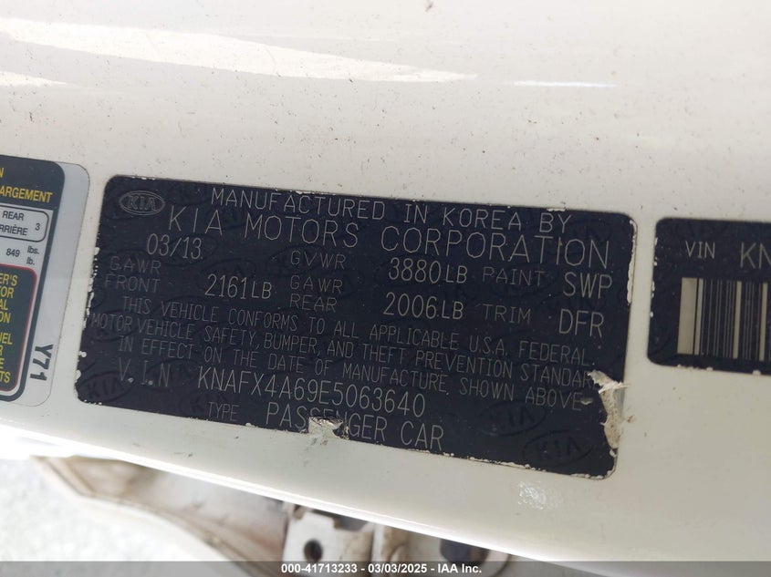 2014 KIA FORTE VIN: KNAFX4A69E5063640