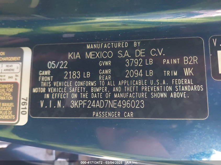 2022 KIA FORTE LXS - 3KPF24AD7NE496023