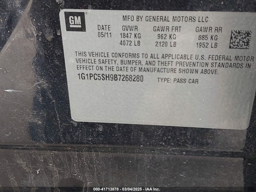 2011 Chevrolet Cruze Ls VIN: 1G1PC5SH9B7268280 Lot: 41713878