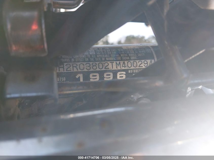 1996 Honda Cb750 VIN: JH2RC3802TM400294 Lot: 41714706