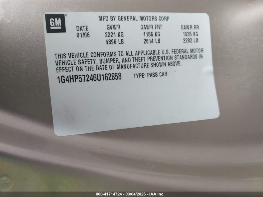 2006 Buick Lucerne Cx VIN: 1G4HP57246U162858 Lot: 41714724