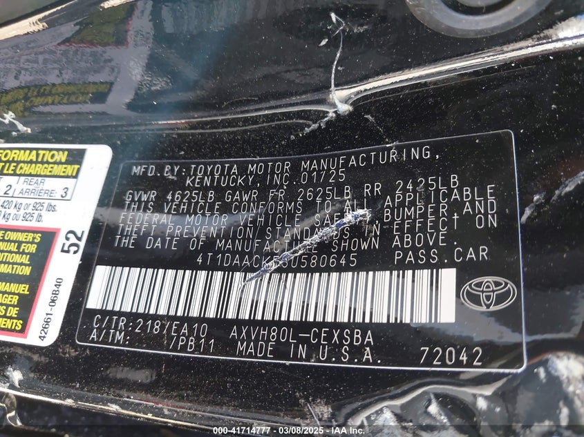 VIN 4T1DAACK5SU580645 2025 TOYOTA CAMRY SE