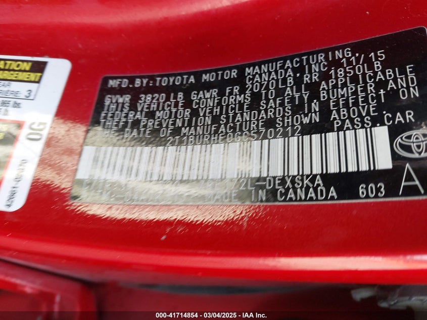 2016 TOYOTA COROLLA S - 2T1BURHE0GC570212