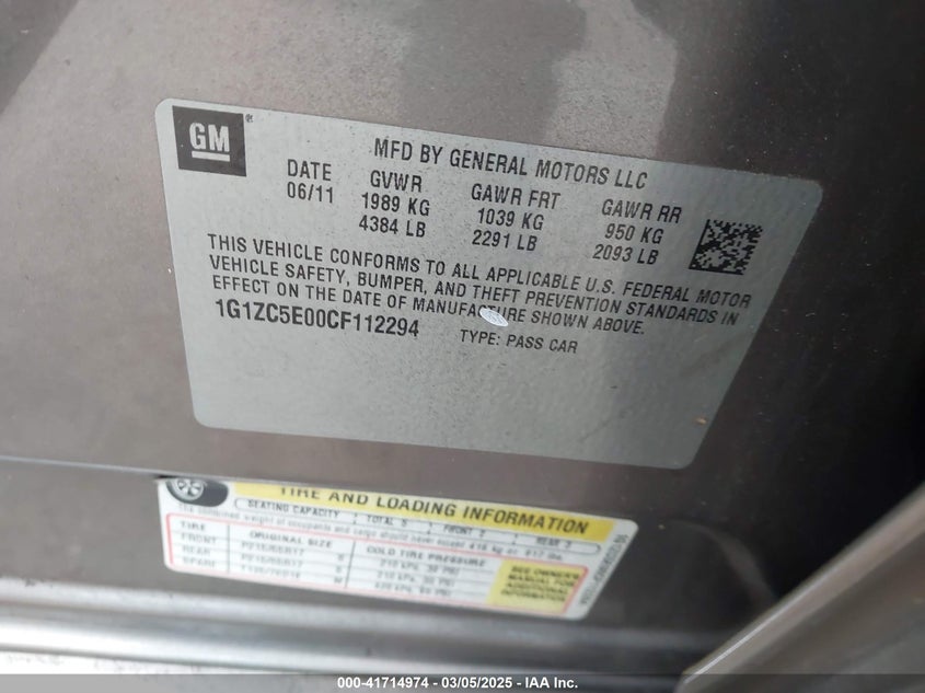 2012 CHEVROLET MALIBU VIN: 1G1ZC5E00CF112294