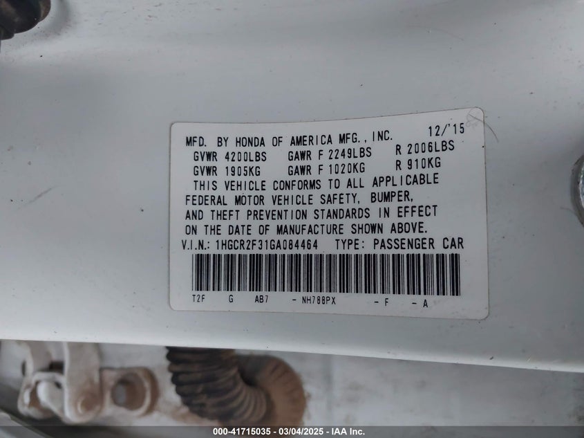 2016 HONDA ACCORD LX - 1HGCR2F31GA084464