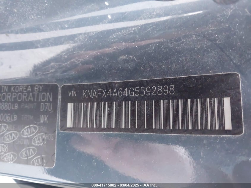 2016 KIA FORTE VIN: KNAFX4A64G5592898
