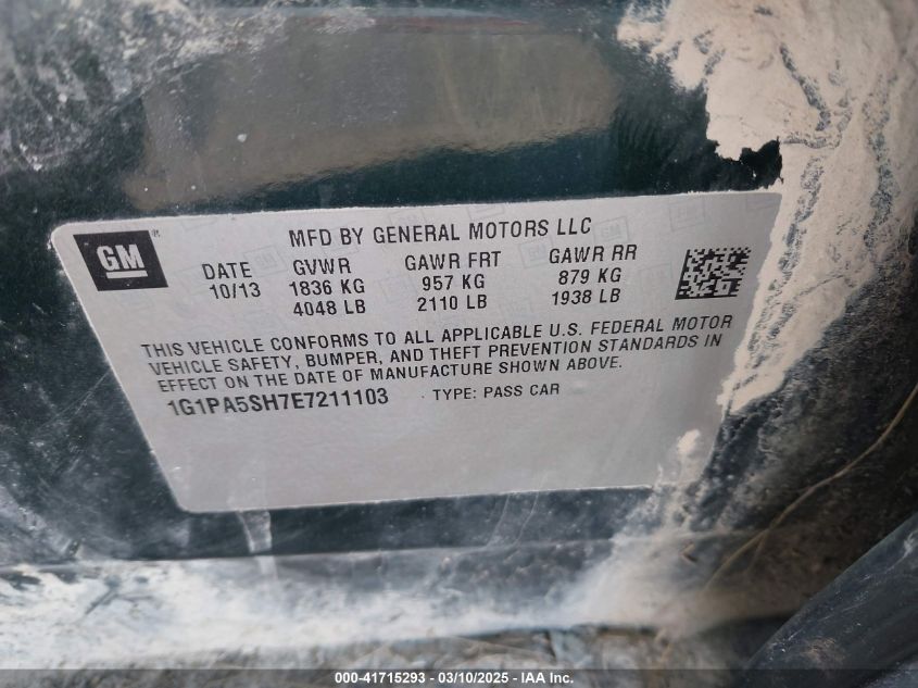 2014 Chevrolet Cruze Ls Auto VIN: 1G1PA5SH7E7211103 Lot: 41715293