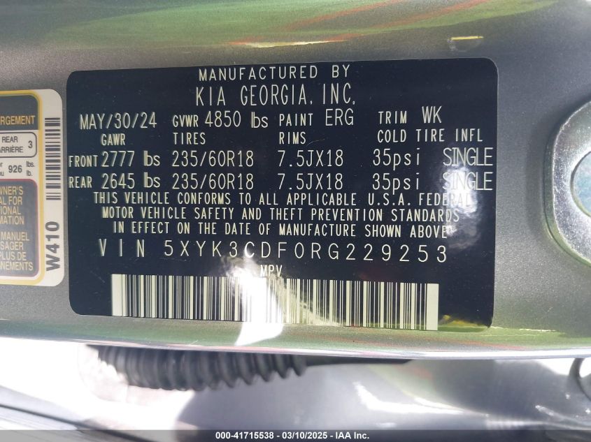 2024 Kia Sportage Ex VIN: 5XYK3CDF0RG229253 Lot: 41715538