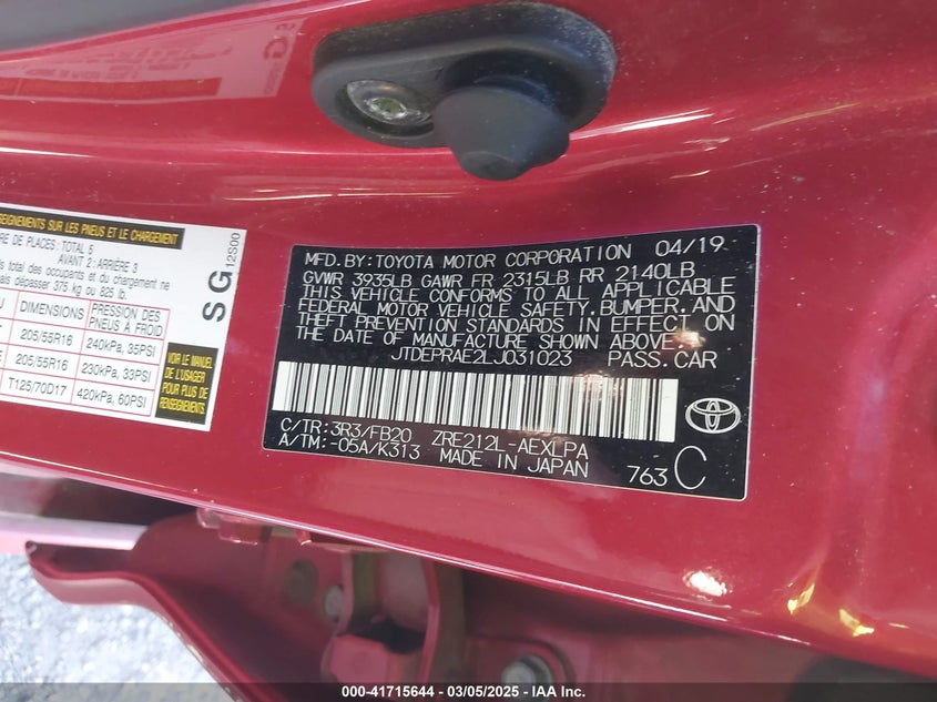 2020 TOYOTA COROLLA LE - JTDEPRAE2LJ031023