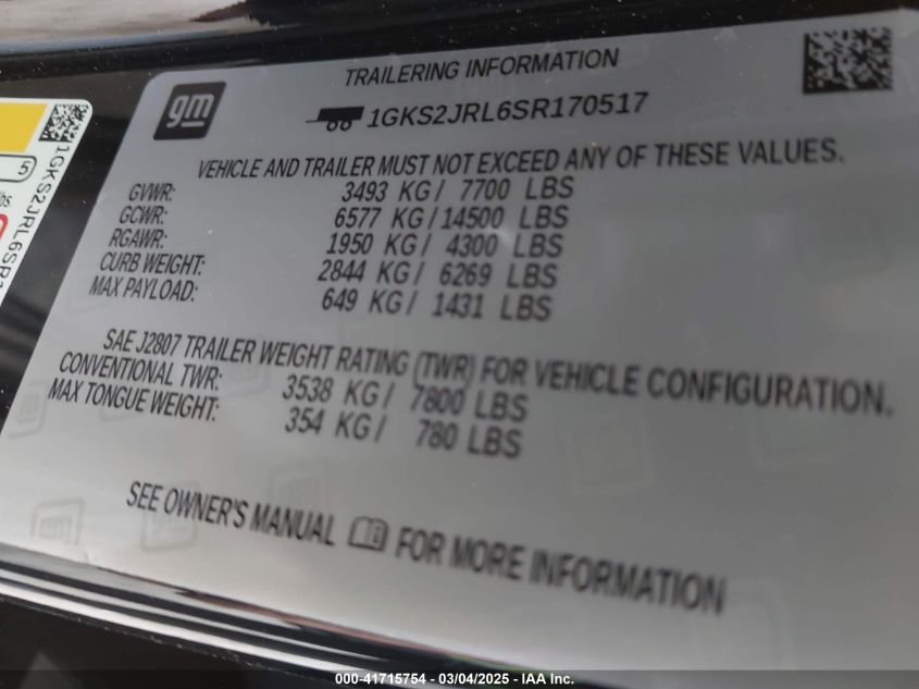 2025 GMC Yukon XL - 1GKS2JRL6SR170517