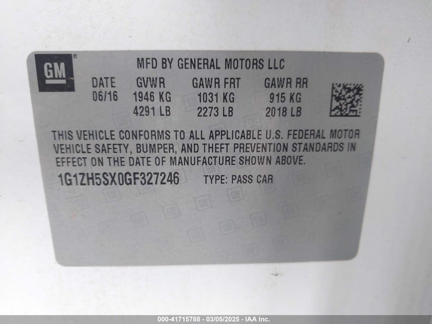 2016 CHEVROLET MALIBU PREMIER - 1G1ZH5SX0GF327246