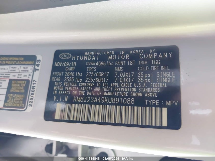 2019 HYUNDAI TUCSON SE - KM8J23A49KU891088