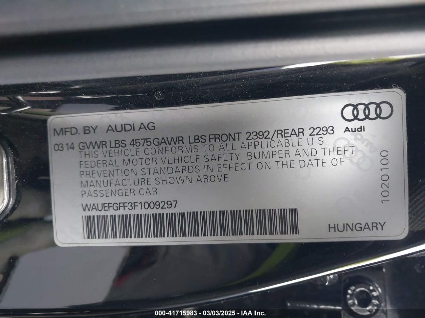 2015 Audi A3 2.0T Premium VIN: WAUEFGFF3F1009297 Lot: 41715983
