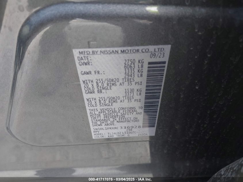 2024 Infiniti Qx60 Luxe VIN: 5N1DL1FRXRC336928 Lot: 41717075