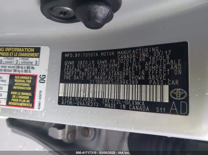 2018 TOYOTA COROLLA LE - 2T1BURHE5JC986389