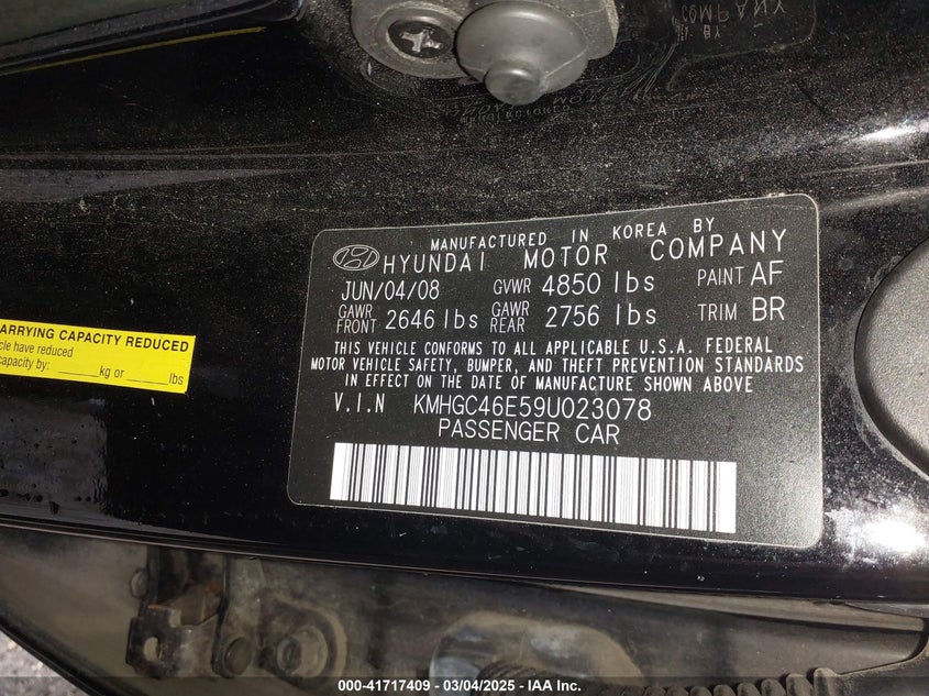 2009 Hyundai Genesis 3.8 VIN: KMHGC46E59U023078 Lot: 41717409