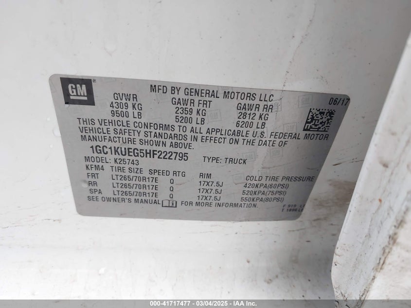 2017 CHEVROLET SILVERADO 2500HD WT - 1GC1KUEG5HF222795
