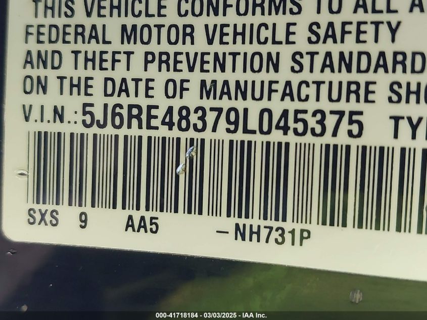 2009 Honda Cr-V Lx VIN: 5J6RE48379L045375 Lot: 41718184