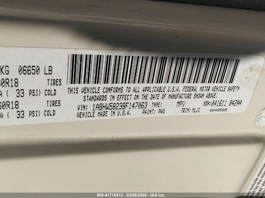 2008 Chrysler Aspen Limited VIN: 1A8HW58238F147063 Lot: 41718413