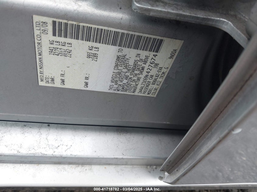 2009 NISSAN ALTIMA VIN: 1N4AL21E69N427674