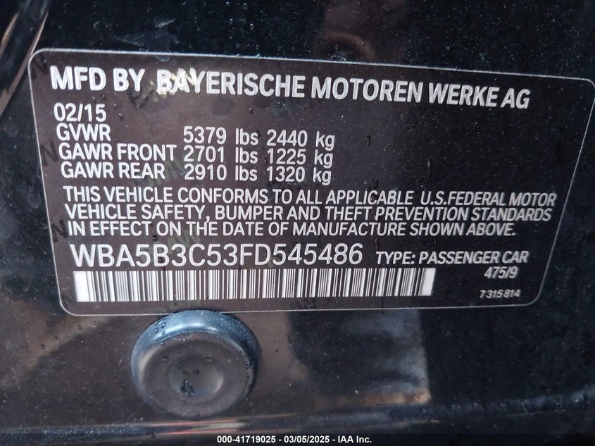 2015 BMW 535I XDRIVE - WBA5B3C53FD545486