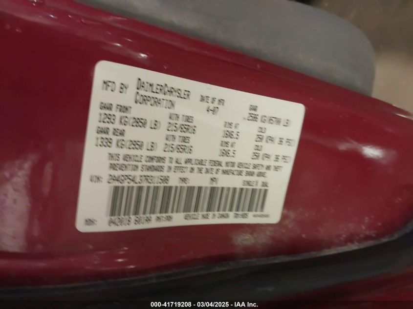 2007 Chrysler Town & Country Touring VIN: 2A4GP54L37R311508 Lot: 41719208