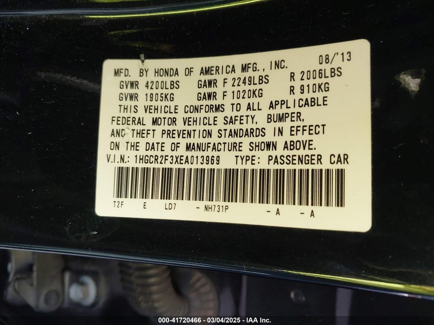 2014 HONDA ACCORD VIN: 1HGCR2F3XEA013969