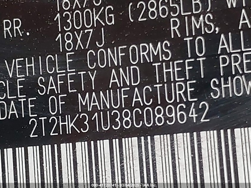 2008 Lexus Rx 350 VIN: 2T2HK31U38C089642 Lot: 41720741