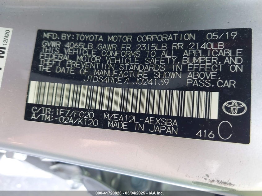 2020 TOYOTA COROLLA SE - JTDS4RCE7LJ024139
