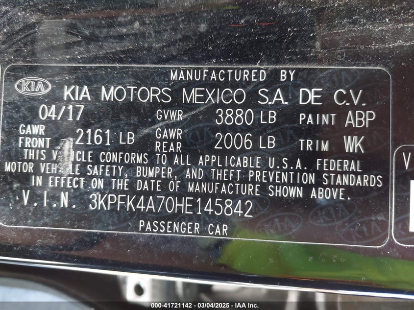 2017 KIA FORTE LX - 3KPFK4A70HE145842