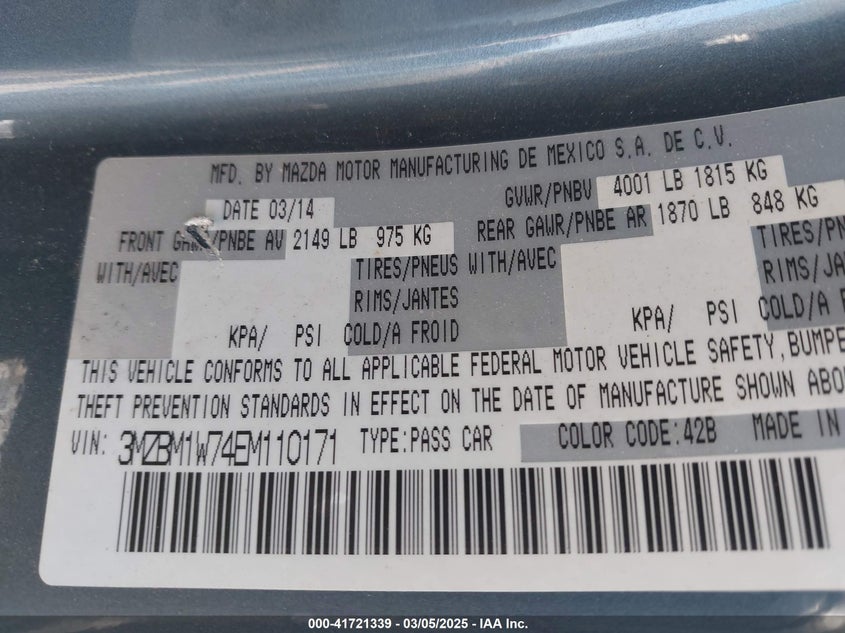 2014 MAZDA MAZDA3 I GRAND TOURING - 3MZBM1W74EM110171