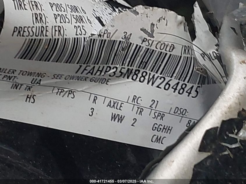 2008 Ford Focus Se/Ses VIN: 1FAHP35N88W264845 Lot: 41721455