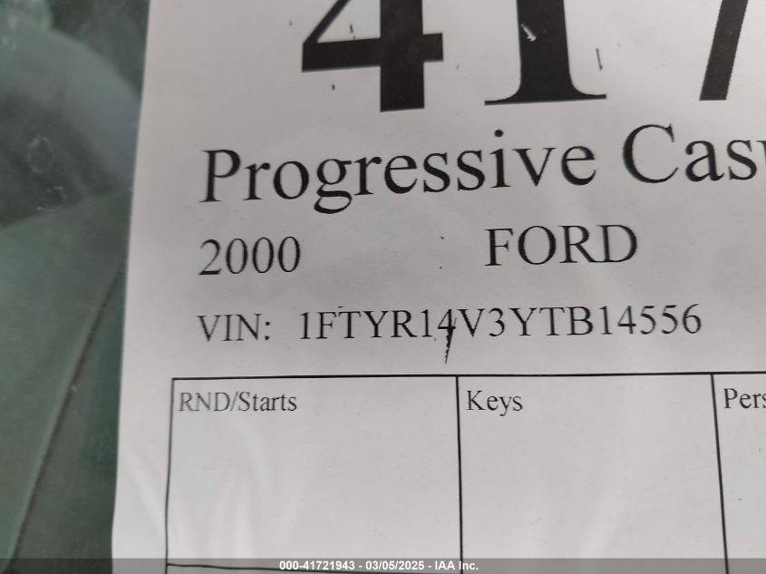 2000 Ford Ranger Xl/Xlt VIN: 1FTYR14V3YTB14556 Lot: 41721943