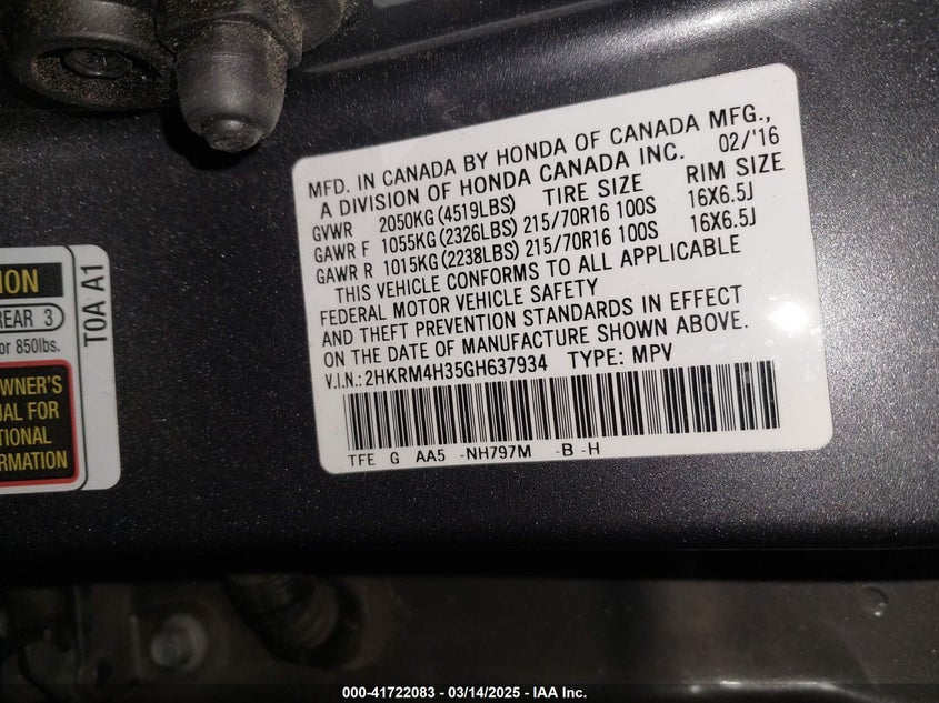 2016 HONDA CR-V LX - 2HKRM4H35GH637934