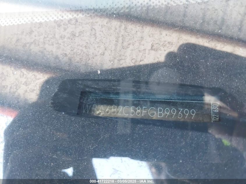 2015 BMW 650I Gran Coupe VIN: WBA6B2C58FGB99399 Lot: 41722218