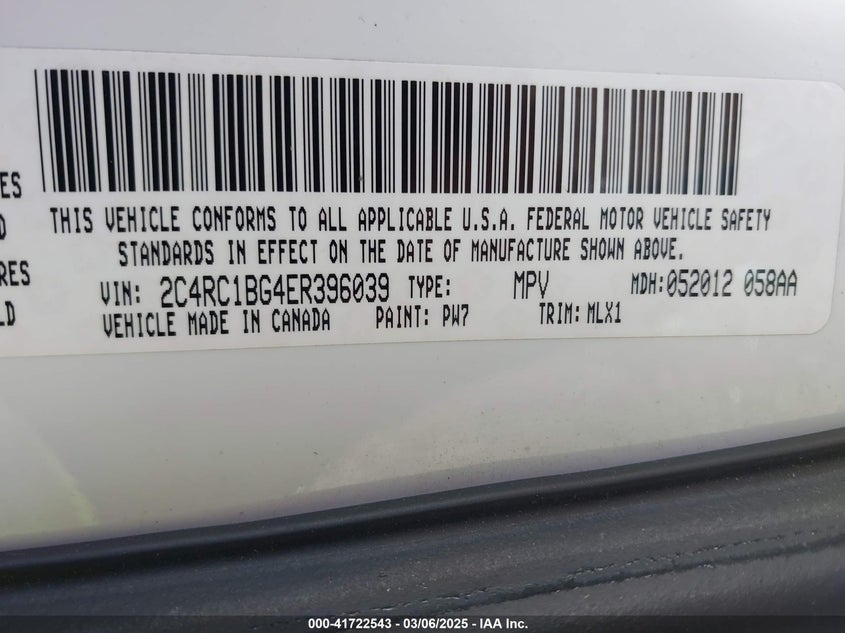 2014 CHRYSLER TOWN & COUNTRY VIN: 2C4RC1BG4ER396039