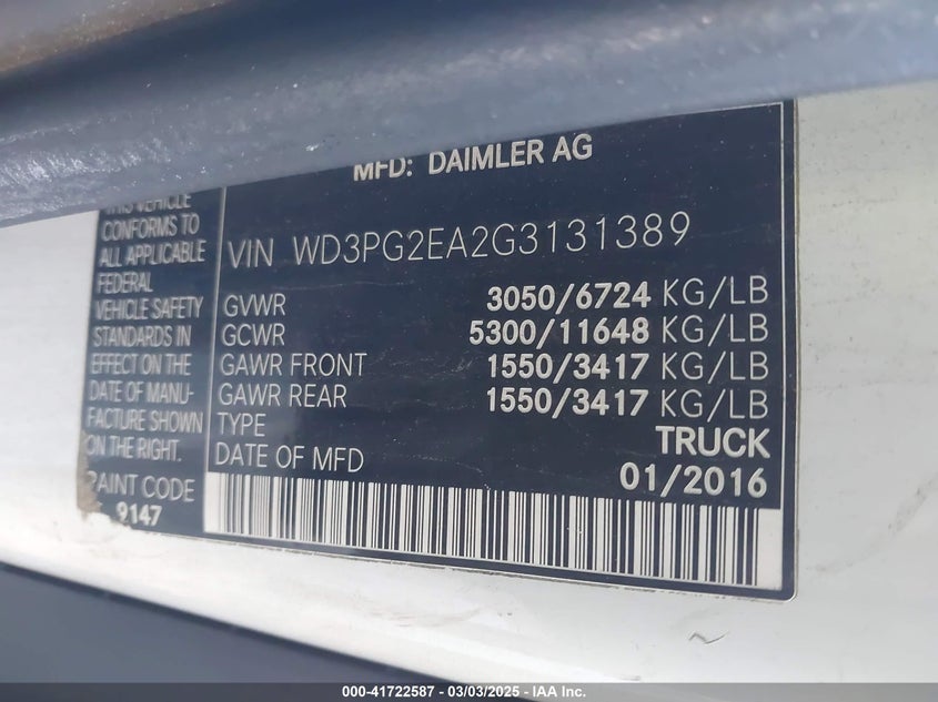 2016 MERCEDES-BENZ METRIS - WD3PG2EA2G3131389