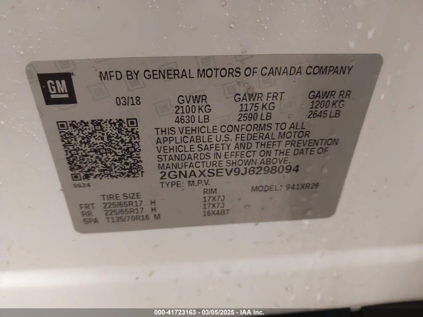 2018 CHEVROLET EQUINOX LT - 2GNAXSEV9J6298094