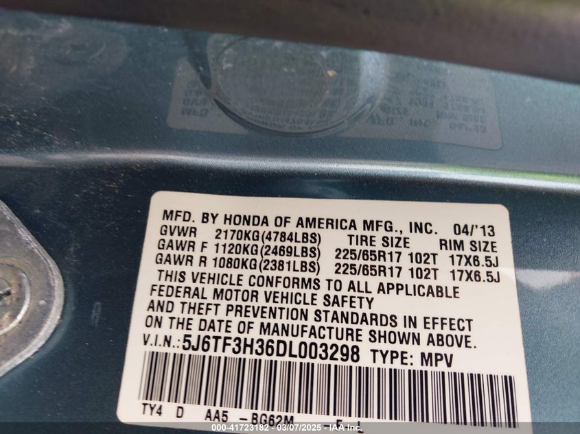 2013 HONDA CROSSTOUR EX - 5J6TF3H36DL003298