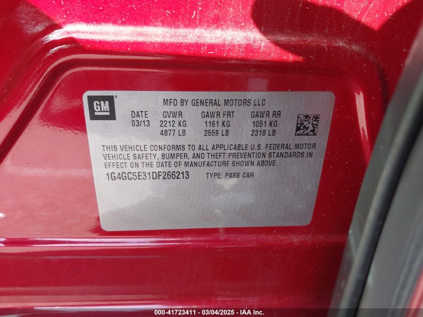 2013 Buick Lacrosse Leather Group VIN: 1G4GC5E31DF266213 Lot: 41723411