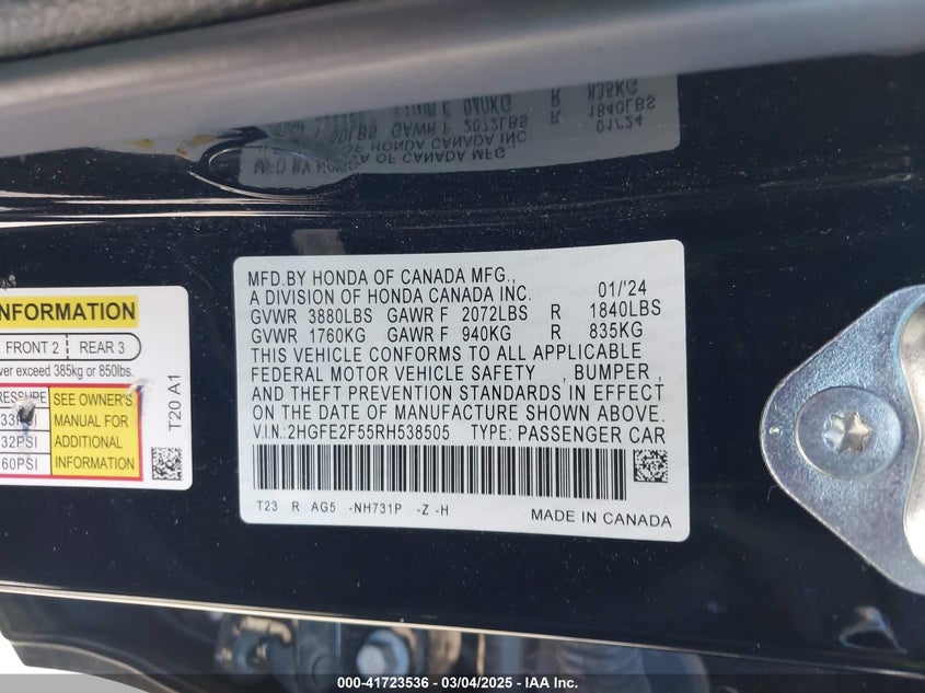 2024 HONDA CIVIC SPORT - 2HGFE2F55RH538505