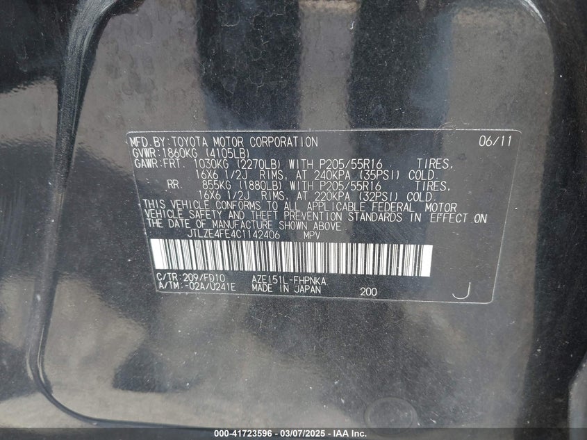 2012 SCION XB VIN: JTLZE4FE4C1142406