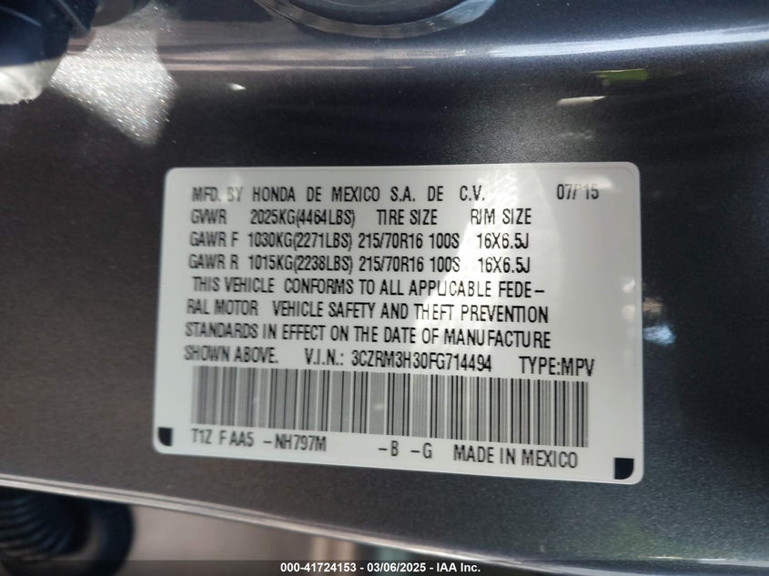 2015 HONDA CR-V LX - 3CZRM3H30FG714494