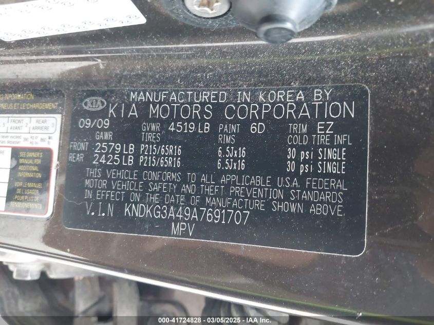 2010 Kia Sportage Lx VIN: KNDKG3A49A7691707 Lot: 41724828