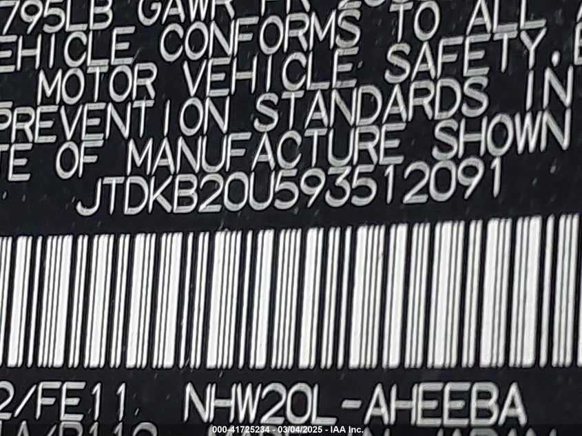 2009 TOYOTA PRIUS VIN: JTDKB20U593512091