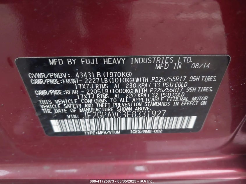 2014 SUBARU XV CROSSTREK 2.0I PREMIUM - JF2GPAVC3E8331927