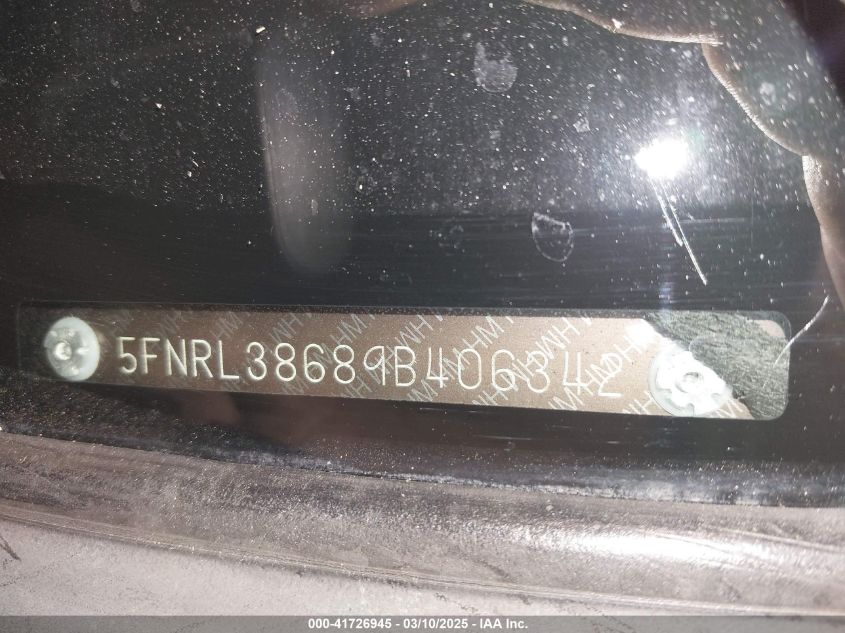 2009 Honda Odyssey Ex-L VIN: 5FNRL38689B406342 Lot: 41726945