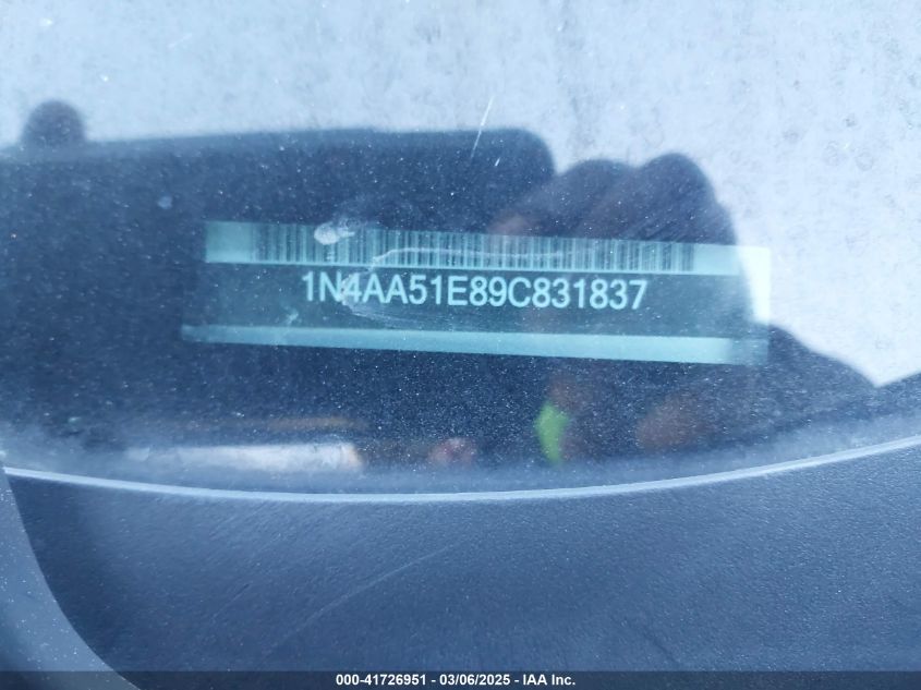 2009 Nissan Maxima 3.5 S VIN: 1N4AA51E89C831837 Lot: 41726951