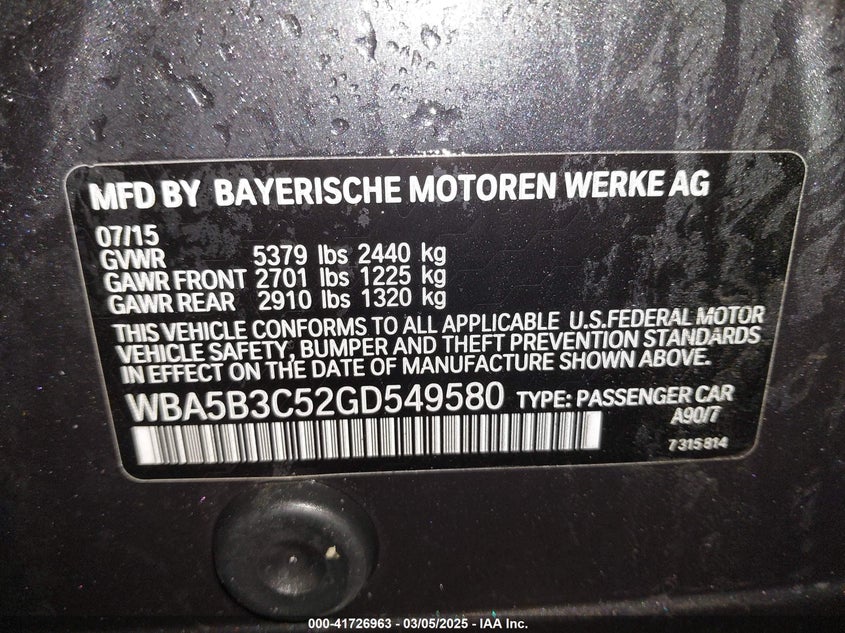 2016 BMW 535I XDRIVE - WBA5B3C52GD549580